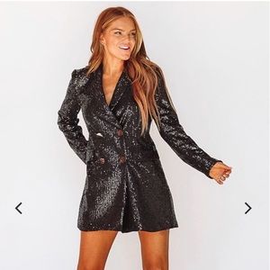 Sequin Blazer Mini Dress - Black